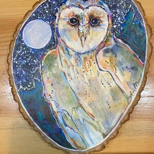 Hand-Painted Acrylic Barn Owl Art on Wood